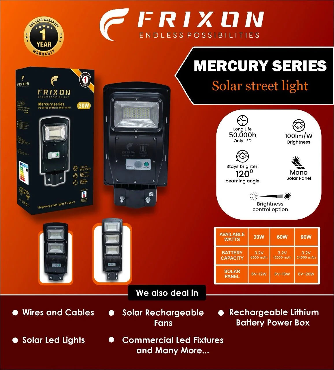 Frixon Mercury Series Solar Street Light – 30W