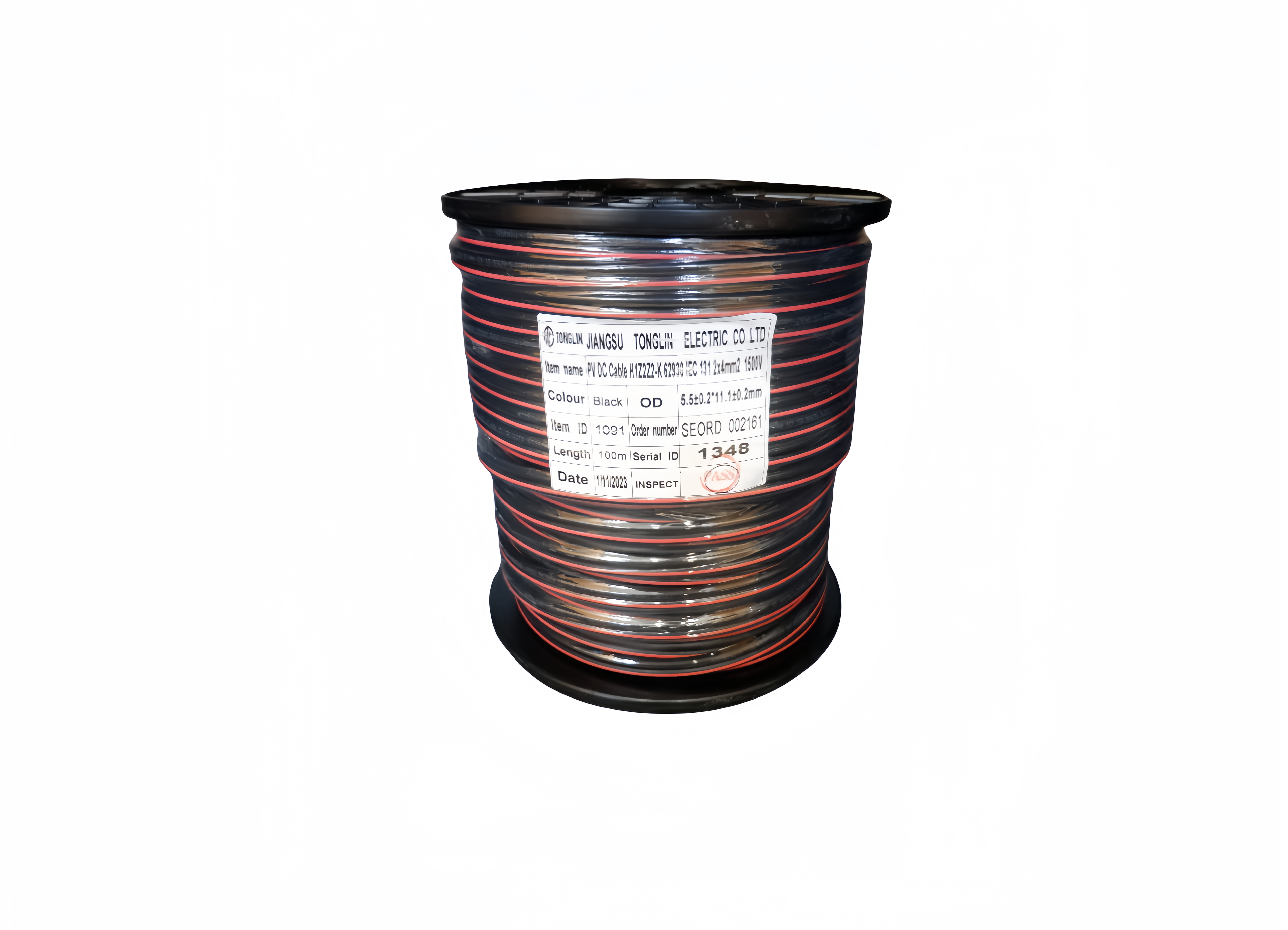 Tonglin Solar DC Cable 6mm2 Dual 100m roll (OD=6.12mm, 1500V DC, IEC 62930)