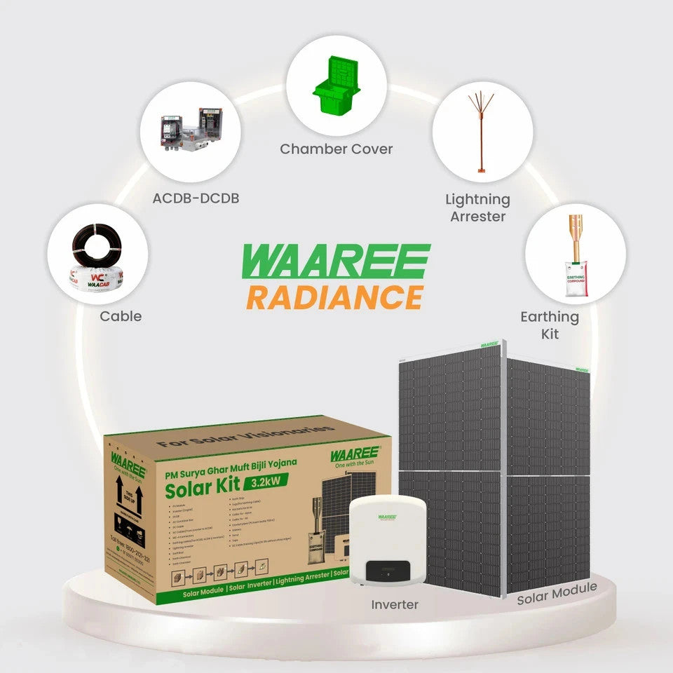 WAAREE Radiance 3.2 kW On Grid Single Phase Bifacial Topcon DCR Solar Kit